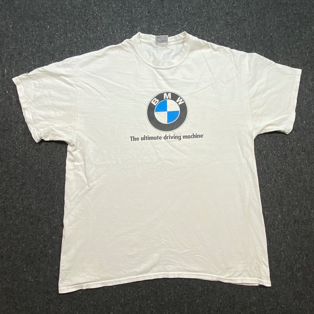 BMW T Shirt XL Mens White Automotive Logo The Ultimate Driving Machine Made USA